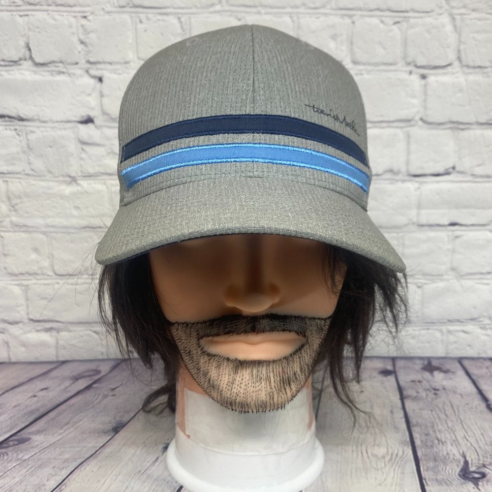 Travis Mathew Golf Hat Cap Stretch Fit S/M Gray Canada ICI Company Logo Striped